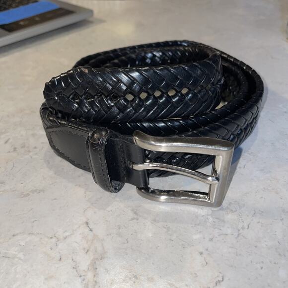 Size 40/100 Black Woven Men's Belt Silver Buckle - Picture 2 of 6